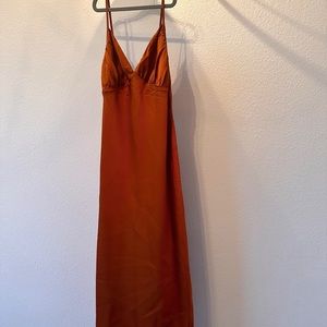 Ruched Satin Slip Midi Dress copper NWT size M